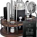 Home Hero Bartender Kit - 22-Piece Cocktail Shaker & Bar Tool Set - Wooden Stand Display & Bar Cart Accessories - Recipe Book & Housewarming Gifts - 22-Pc, Silver