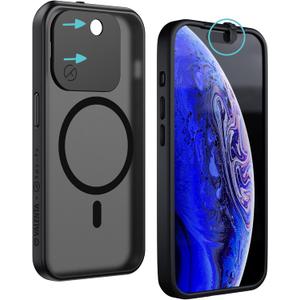 Spy-Fy iPhone 15 Pro Max Privacy Case with Camera Covers Front and Rear | Smokey | Magsafe Compatible and Kickstand | Protect Your iPhone | 6-Foot Drop Proof | 6,7 Inch | Camera Protection by Valenta