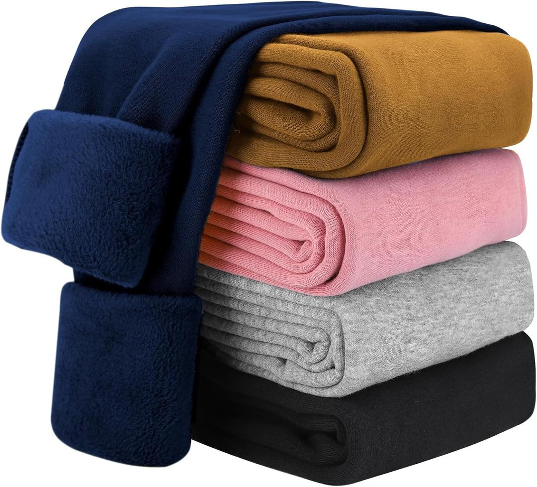 KEREDA Girls Fleece Lined Leggings Winter Warm Pants for Kids 3-14 Years (5-6 Years, Navy)