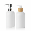 White Soap Dispenser, 2 Pack Plastic Bathroom Hand Soap and Lotion Dispenser Set with Bamboo Pump, 17 Fl Oz Hand and Dish Soap Dispensers Set for Kitchen, Refillable Liquid Soap Bottles