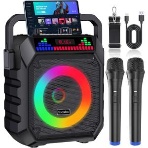 Karaoke Machine for Adults & Kids, Portable Bluetooth Speaker with 2 Wireless Microphones and RGB Lights, Home Karaoke PA System Supports Bluetooth/USB/TF/AUX for Family Party & Outdoor Fun