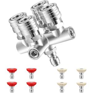 4-in-1 Pressure Washer Tips, Quadruple Pressure Washer Nozzle, 4 Nozzle for Pressure Washer with 8PCS Pressure Washer Spray Nozzles (0 Degree Red & 40 Degree White), 1/4 Inch Quick Connect, 5000 PSI