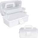 Tackle Box Organizers and Storage,9.8inch Craft Organizers and Storage,Three-Layer Sewing Box With 2 Trays,Medicine Storage Box With Handle For NailMakeupDiamond PaintingBuilding Blocks (White)