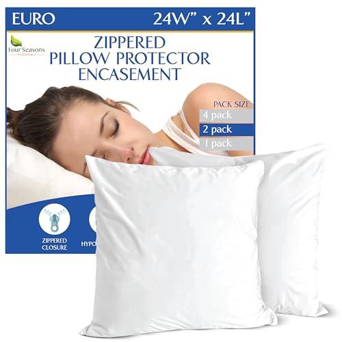 Euro Size Pillow Protectors (Set of 2) - European Square 24x24 Pillow Covers Waterproof Hypoallergenic Dust Proof Zippered Encasement