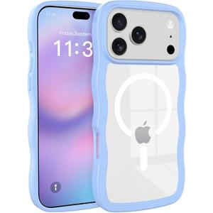 Designed for iPhone 17 ProMax Case with Magnetic Ring, Compatible with MagSafe, Slim Clear Case with Wave Design & Camera Control, Shockproof & Drop Protection, Transparent Phone Cover, Blue
