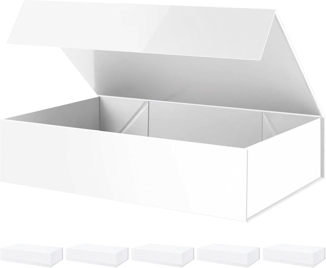 PACKHOME Mother's Day 6 Extra Large Gift Boxes 17.5x11.3x4.3 Inches, Sturdy Shirt Boxes with Magnetic Lids for Clothes and Large Gifts (Glossy White), 1 Count