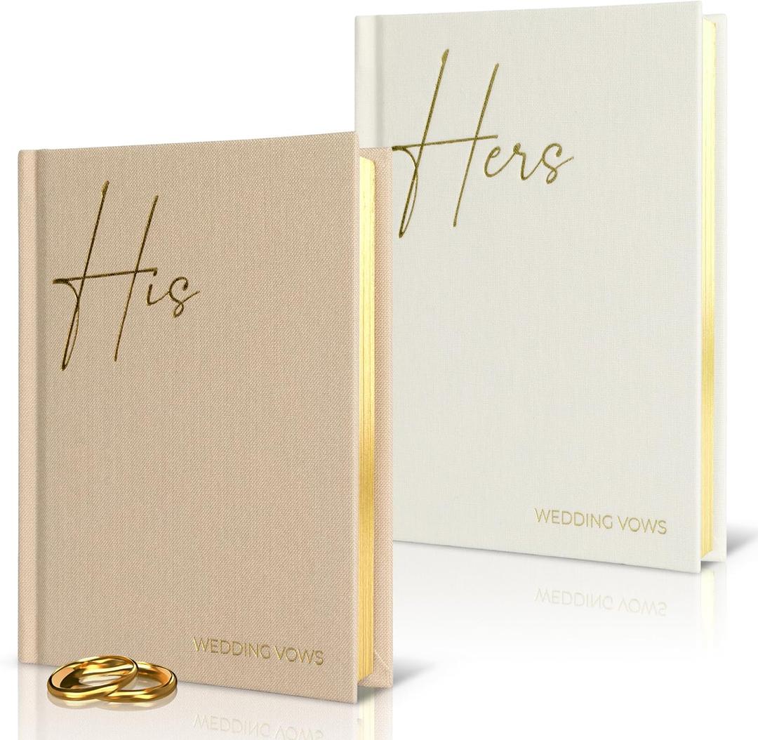 Elegant Linen Wedding Vow Books With Gold Foil Lettering - Perfectly Sized His and Hers Vow Books With Plenty Of Pages To Write Whatever is on Your Heart - A Beautiful Addition For The Wedding Day