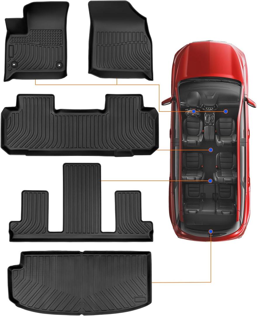 for Chevy Traverse 2018-2023 Floor Mats & Cargo Liner ONLY for 7 Seats Bucket Seats, All Weather TPE Rubber Mats for Chevy/for Chevrolet Traverse Accessories (Fit 2024 Traverse Limited)