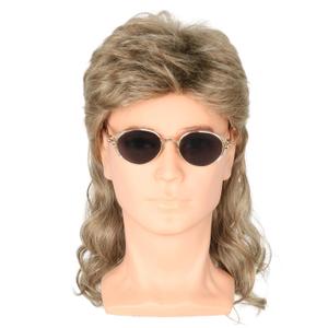 Men's Wigs 70s 80s Wigs for Men Blonde Brown Wavy Curly Mullet Wig Halloween Costume Theme Party Wig