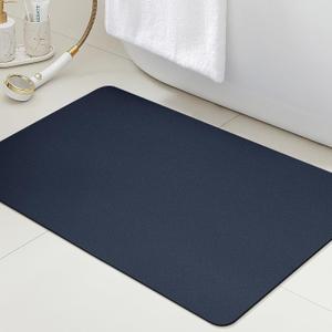 ACCUMTEK Ultra Thin Bath Mat, Upgrade Backing Non Slip Thin Bath Mats Fit Under Door, Quick Dry Ultra Absorbent Bathroom Rugs, Machine Washable Bath Rugs for Bathroom, Bathtub, Navy Blue/Solid/36 x24