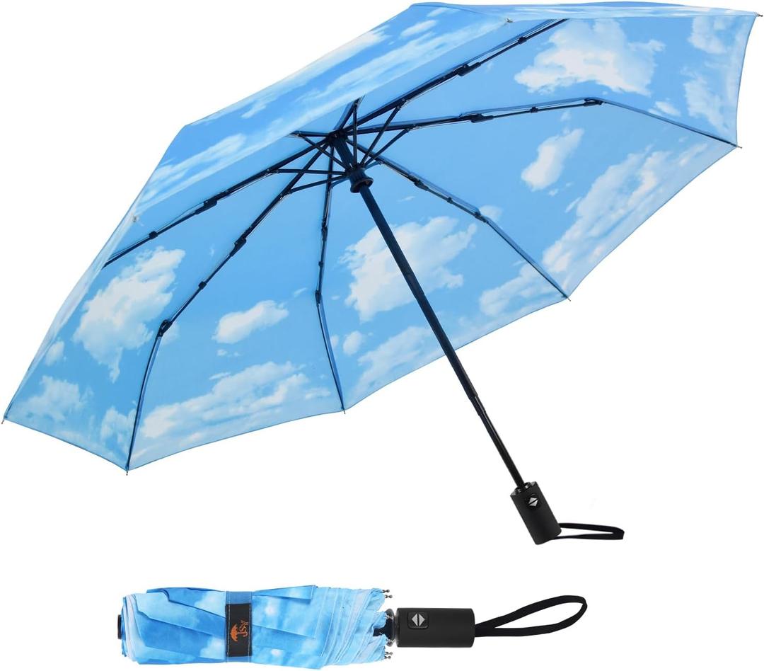 SY COMPACT Umbrella Automatic Travel Waterproof Light Folding Umbrellas Easy Carry for Women and Men (Sky Blue)
