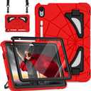 Case for iPad 10th Generation Case for Kids 10.9 Inch 2022 10th Gen/iPad A16 11th Generation 11 Inch 2025 Cover with Pen Holder Screen Protector Strap Kids Boys Thickned Cornor, Red Black