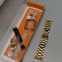 for Apple Watch Band Women 38mm 40mm 41mmm 42mm 44mm 45mm with Face Cover, Metal Stainless Steel for iwatch Band Series 9 8 7 6 5 4 3 2 1 SE. (Gold)