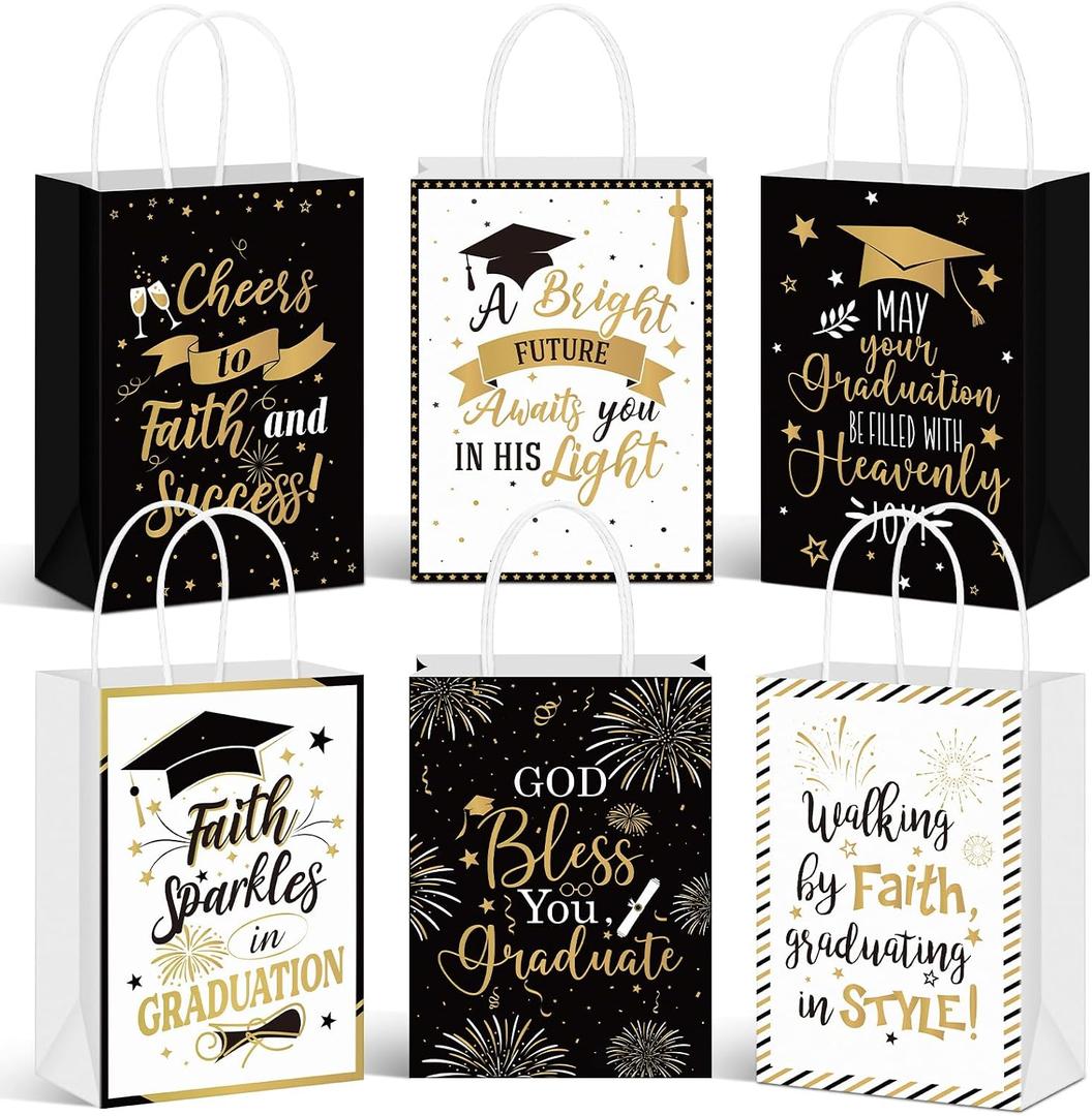 Humyoun 24 Pack Christian Graduation Gift Bags Class of 2026, Religious Graduation Favor Bags with Bible Verses, Black and Gold Paper Gift Box with Handles for Church College High School Party Favor