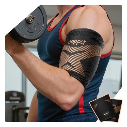 Copper-Infused Bicep Tendonitis Brace 1 Pair [Medical-Grade Compression ＆ Ultra Comfort] Tricep Bicep Compression Sleeve For Muscle Strains Recovery,Upper Arm Compression Sleeve For Men & Women