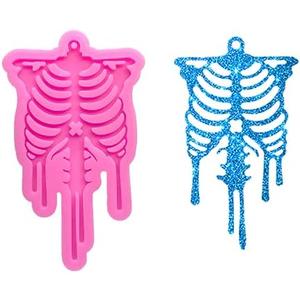 Shiny Glossy Halloween Skull Human Skeleton Bone Rib Shape Silicone Molds for DIY Craft Keychain Polymer Clay Mold Epoxy Pendant Resin Crafting Making Cake Decoration Fondant Mould, Set of 3