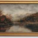 Vintage Landscape Wall Art Gold Framed Fall Lake Pictures Decor 16x24 Inch