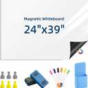 Magnetic Dry Erase Whiteboard for Refrigerators, 24" x 39" White Board on Wall for Organizer and Planner, Kitchen Fridge Shopping List with Marker, Magnetic Eraser and Magnets