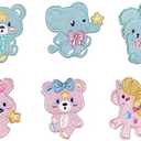 Cute Animal Iron on Applique 6 Pcs Unicorn Bear Bunny Elephant Blue Pink Embroidered Patches DIY Accessories for Clothes Bags Jeans(Plush Styles)
