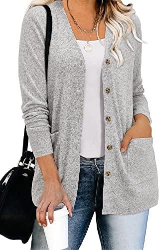 ULTRANICE Women's Cardigan Sweaters Lightweight Long Sleeve Open Front Knitted Button Down Cardigans Tops with Pockets Large