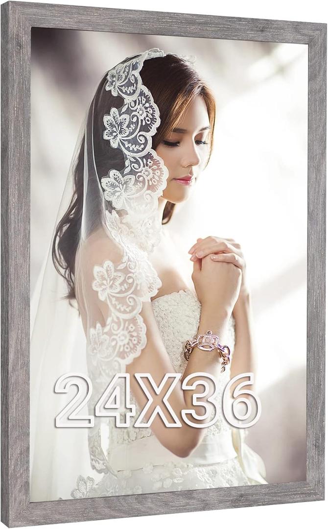 Rustic Grey 24x36 Poster Frame, Natural 36 x 24in Picture Frame Gray, Extra Large 24 by 36in Gallery Family Concert Portrait Movie Photo Frame Anniversary/Birthday/Wedding/Thank you/Christmas Gift