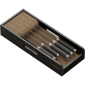 SpaceAid Knife Drawer Organizer Bamboo Insert Dock, Kitchen Steak Knives Holder Organizers Block for Drawer in Storage Organization (Small, Black)