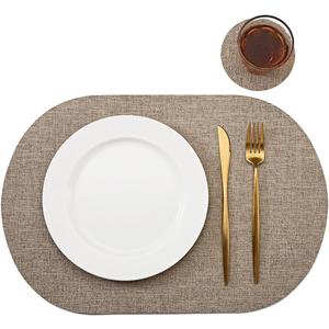 Oval Table Mats Set of 6, Faux Leather Placemats, Heat Resistant & Waterproof(Brown)