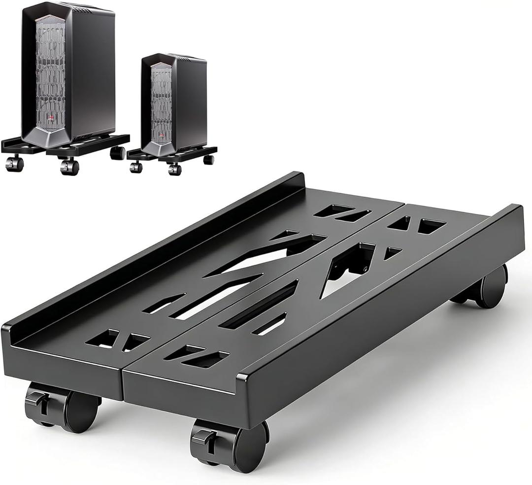Pc Stand for Floor, Adjustable Computer Tower Stand for Carpet,Mobile CPU Stand with 4 Rolling Caster Wheels, PC Tower Stand Fits Most PC Under Desk-D-Black