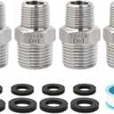 1/2" NPT Male to 3/8" NPT Male Reducing Hex Nipple, Josaton 304 Stainless Steel Pipe Fitting Reducer Nipple Adapter Straight High Pressure Hose Connector for Gas, Oil, Water, and Fuel Applications