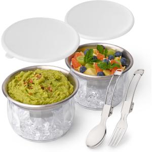 Useful Co. Dip Chiller Bowl with Lid, 20oz 2-Pack, Chilled Serving Bowls for Parties, Salsa Bowls, Cold Serving Dish for Hummus, Guacamole, Sauces, Pasta