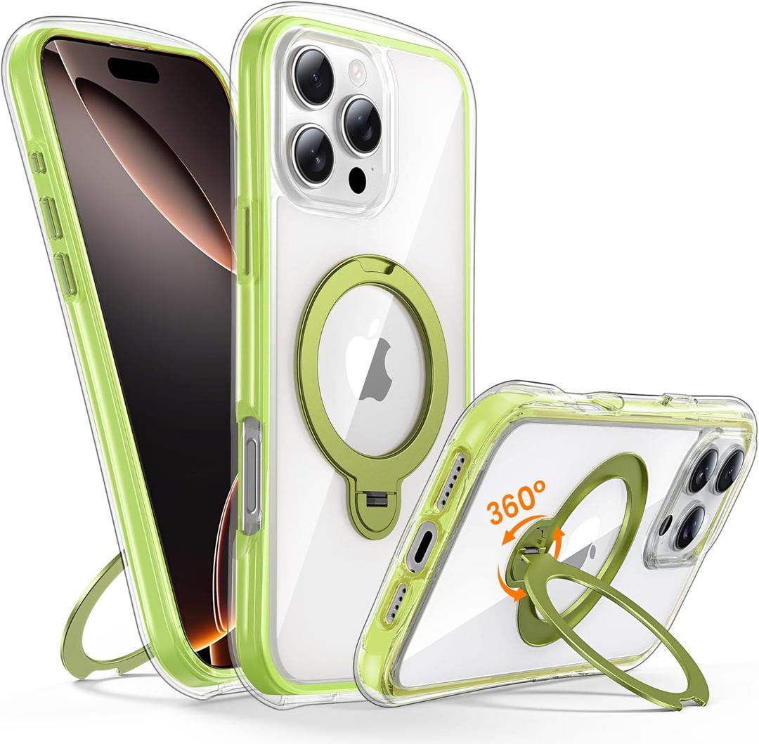 Magnetic for iPhone 16 Pro Case with Stand [Compatible with MagSafe][360 Rotatable Ring Holder Kickstand][Military Grade Protection] Airbag Shockproof Case for i Phone 16Pro 6.3 Inch, Green