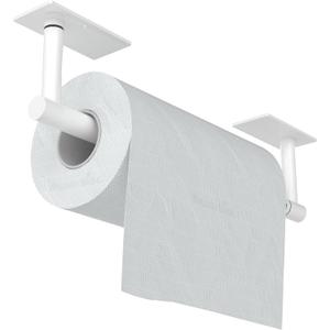White Paper Towel Holder Under Cabinet, Self Adhesive or Wall Mounted SUS304 Stainless Steel Paper Towel Holder for Kitchen, Bathroom, Farmhouse, Barbecue and Laundry (White)