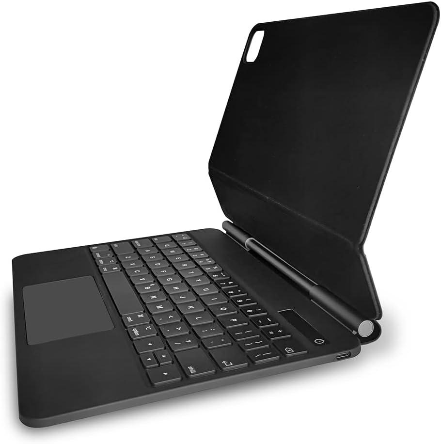BT Magnetic Suction Touch Control Keyboard with Protective Shell Compatible with Pro 12.9'' 2018-2021 Black(with Backlight)