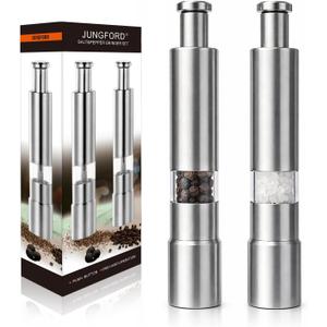 [2 Pieces] Premium Stainless Steel Salt Grinder and Pepper Mill Set for Pepper Sea Salt Himalayan Salt and Spices with Thumb Button for One Hand Operation