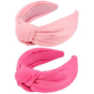 VELSCRUN Headbands, 2 Pcs Wide Knotted Hairbands for Women in Pink and Red, Satin Hair Accessories for Washing Face, Hairbands for Women, Hairband Gifts for Women Girls