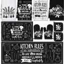 10 Pcs Farmhouse Kitchen Decor and Accessories Set 4 Kitchen Towels 2 Pot Holders 2 Oven Mitts 2 Rugs for Cooking Baking Mom Housewarming Gifts(Black White, Stylish Style)