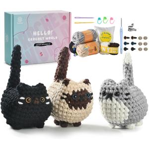 Zepiany Crochet Kit for Beginners, Crochet Cat Beginner Crochet Kit for Adults, Amigurumi Crochet Animals Cat Crafts Crochet Kits, Easy Knitting Kit Galentines Day Gifts