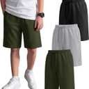 3 Pack Boys Shorts Kids Pull on Athletic Baggy Sweat Shorts with Pockets Elastic Waist Summer Casual 5-14 Years (11-12 Years, Black, Army Green, Light Mixed Gray)