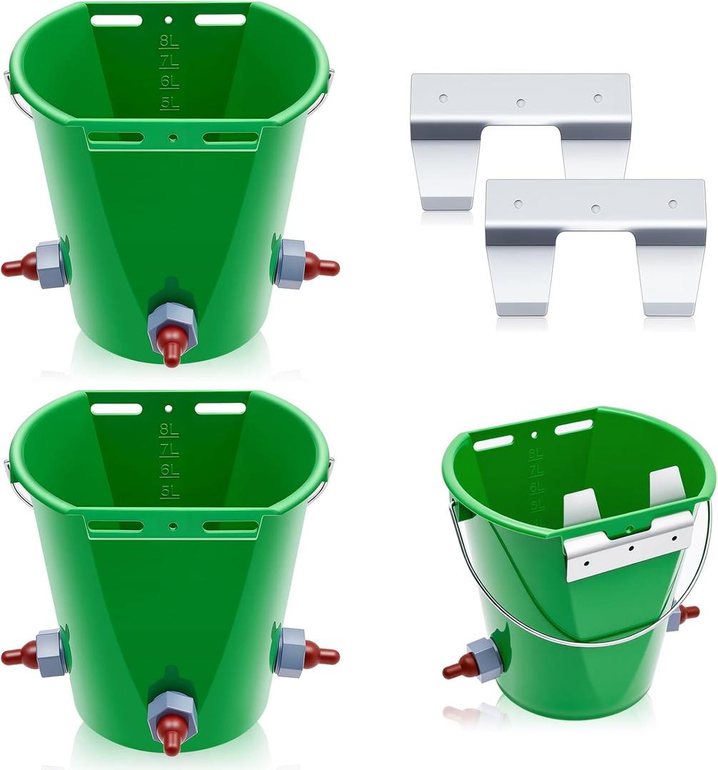 2 Pcs 8L Lamb Milk Feed Bucket Multiple Teat Large Capacity Detachable Nipple Plastic Goat Milk Feeding Bucket Green Animal Feed Pot Lamb Feeder Bottle for Farm Sheep Livestock Cattle Animal(3 Mouths)