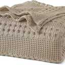 PHF 100% Cotton Waffle Weave Blanket King Size, Soft Lightweight Breathable Cozy Summer Blankets for Bed, Luxury Aesthetic Woven Bedding for Home Decor, 108"x90", Simply Taupe