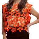 Wyeysyt Crochet Tops for Women Floral Lace Vest Hollow Out Sleeveless Summer Cropped Going Out Top, Small, Orange