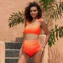 GINKANA Maternity Bikini Set Two Pieces Pregnancy Bathing Suits Shoulder Straps High Waisted Summer Swimwear,Orange,S (Orange, S)