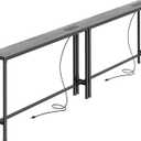 SUPERJARE 5.9 Inch Narrow Console Table with Outlet, Sofa Table Set of 2, Total Length 78'', Behind Couch Table, Long Entryway Tables with Charging Station, for Living Room, Charcoal Gray