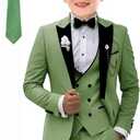 Kids Tuxedo Suit for Boys Slim Fit Wedding Outfit Boys Formal 5 Piece Suit Set (4, Sage Green)