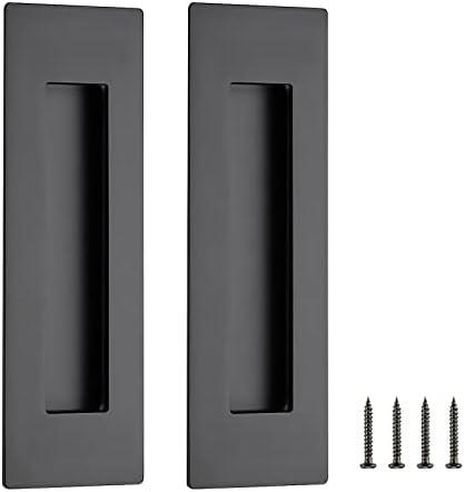 Ravinte 2 Pack Black Sliding Closet Door Handles Black Flush Pulls 7in Length Recessed Finger Pulls for Sliding Barn Door Sqaure Cabinet Pulls Stainless Steel
