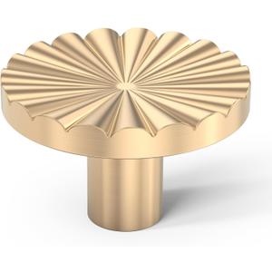 Chibery 10 Pack Gold Cabinet Knobs, 1-15/32 Inch (37.2mm) Drawer Pulls, Solid Round Single Hole Handles, Sunflower Modern Brass Door Knobs for Kitchen Cupboard, Dresser, Chest of Drawers, Zinc Alloy