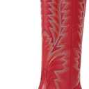 ISNOM Cowboy Boots for Women Knee High Cowgirl Boots with Classic Embroidered Pointed Toe Chunky Heel Pull On Fashion Retro Western Tall Boots