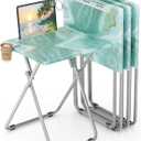 TV Trays Table Set of 4 Portable Folding TV Tray Table TV Dinner Tray with Sturdy MDF, Small Folding Tables with Phone & Tablet Slot, No Assembly Required, 15 x 18.9 x 25.6 in (Sea Blue Marble, 4Pcs)