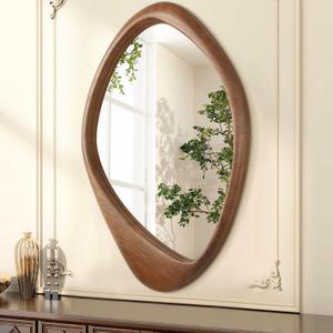 AAZZKANG Asymmetrical Wall Mirror Large 28"x20" Retro Irregular Vanity Mirrors Decorative for Bathroom Bedroom Living Room Hallway Brown