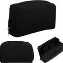 Makeup Bag Travel Cosmetic Bag for Women, Wide Open Makeup Organizer, Spacious Toiletries Accessories Brushes Pouch (Black)